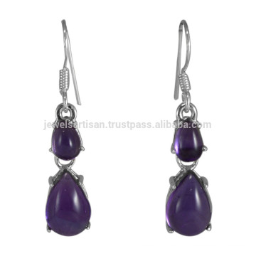 925 Plata esterlina Prom Set con piedras preciosas Amethyst pera forma pendientes de diseño